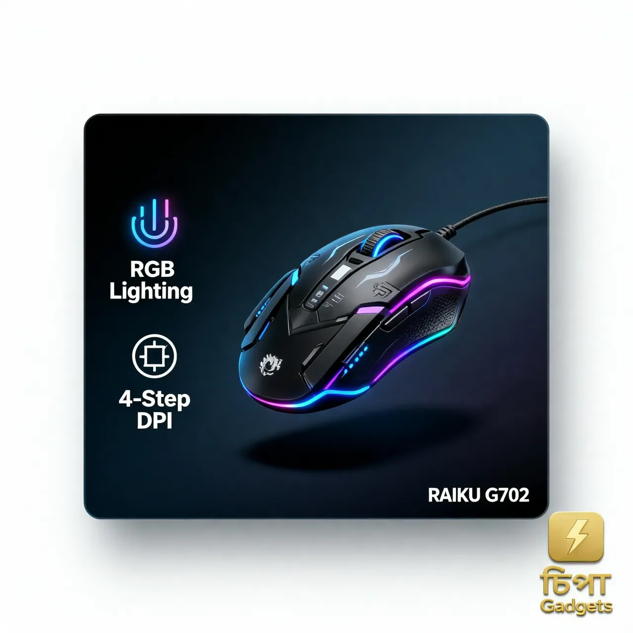 Raiku G702 Gaming Mouse Black RGB High Precision Chipa Gadgets